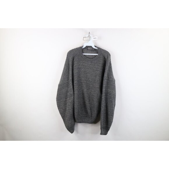 Vtg 90s Streetwear Mens Large Tall Blank Chunky Thermal Knit Sweater Gray USA - Picture 1 of 11